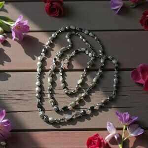 Harlequin Pearl Necklace, 58” Opera Length Baroque Pearls